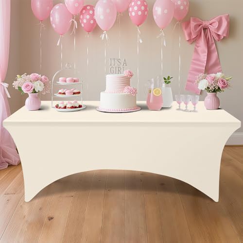 Smiry 2 Pack Spandex Table Cloth 4FT, Elastic Fitted Beige Tablecloth - Image 6