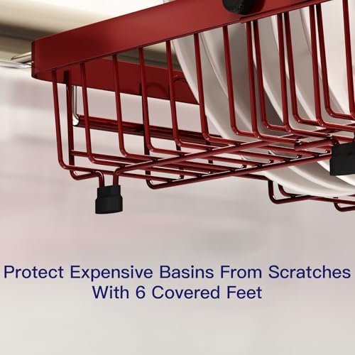 MAJALiS Red Dish Drying Rack Over The Sink with Utensil Holder - Image 7