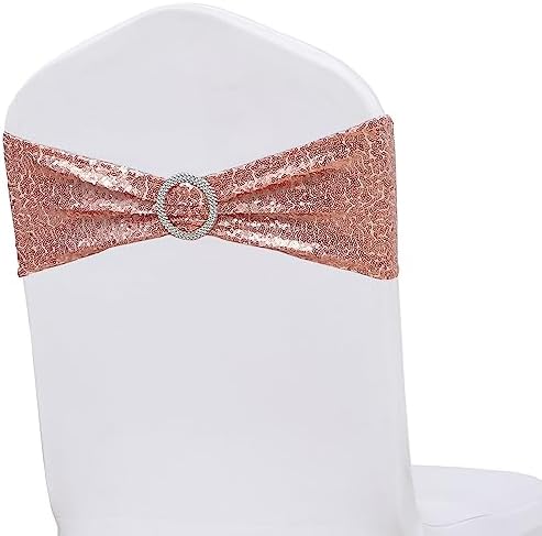 Double-Sided Sequins Rose Gold Chair Sashes for Wedding Decor, Rose Gold Sequin Chair Sashes Bands with Silver Buckles, Chair Bows for Party Ceremony Event Christmas Decorations - 100 Pack - Image 6