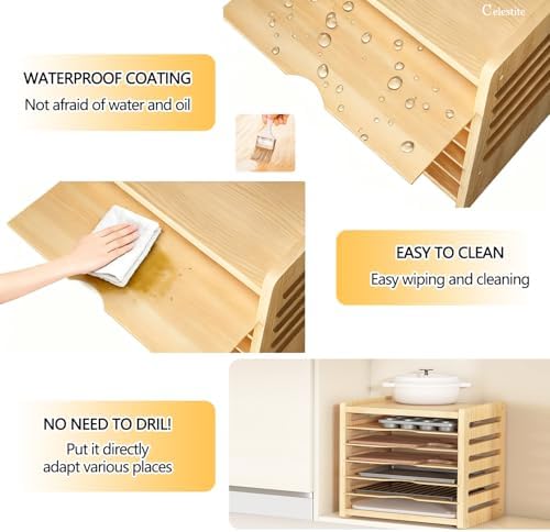 Celestite Wooden Baking Sheet Organizer for Cabinet, Baking Tray Organizer, Cookie Sheet Organizer for Cabinet Kitchen Storage Organization Accessories - Image 7