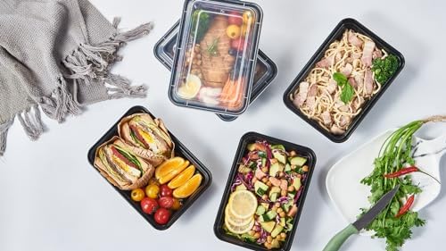 Jaluxing 32 oz 50Pack Plastic Meal Prep Food Storage Containers with Lids Reusable 1 Compartment To Go Lunch Box Black Extra Large &Thick Microwave Freezer Safe BPA Free Stackable (Formerly FULING) - Image 6