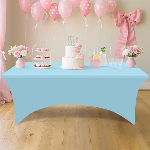 Smiry 2 Pack Spandex Table Cloth 4FT, Elastic Fitted Baby Blue Tablecloth - Image 6
