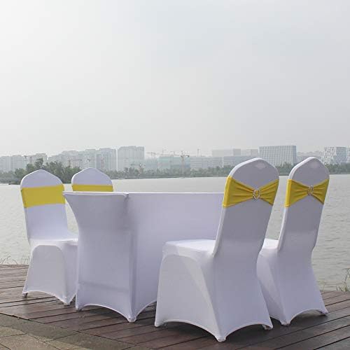 10pcs Yellow Stretch Chair Sashes,Spandex Chair Ties with Buckle for Wedding Parties Banquet Bridal Shower Engagement Events Birthday Graduation Decoration - Image 5