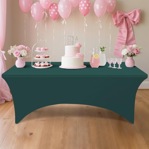 Smiry 2Pack Spandex Table Cloth 6FT,Elastic Fitted BlackishGreen Tablecloth - Image 6