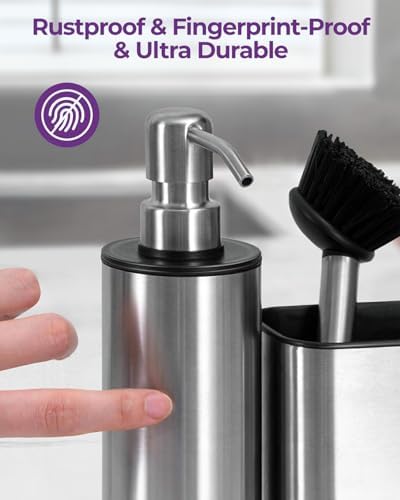 Sink Caddy Organizer with Built-in Soap Dispenser, Sponge Holder for Kitchen Sink with Hand Soap Dispenser (Stainless Steel Pump and Spout) - Image 7