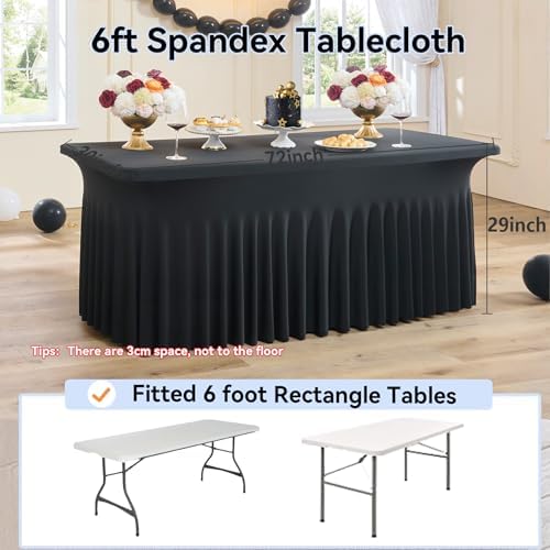 8 pk Black Spandex Tablecloth 6ft with Ruffled Skirt,Wrinkle Free High Stretch Fitted Tablecloths for 6 Foot Rectangle Tables,Pleated Elastic Spandex Table Covers 6ft for Parties Wedding Banquet - Image 6