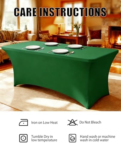 6FT Green Table Cloth - 2 Pack Fitted Stretch Rectangle Spandex Tablecloth, Washable Table Cover for Party, Picnic, Wedding, Banquet, Birthday and Festival(30" x 72") - Image 6