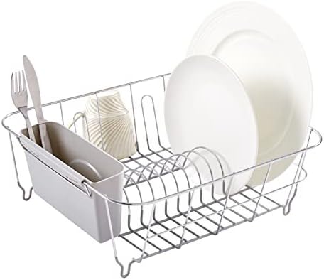 Sweet Home Collection 2 Piece Dish Drying Rack Set Drainer with Utensil Holder Simple Easy to Use Fits in Most Sinks, 14.5" x 13" x 5.25", Silver (Pack of 12) by SweetHomeCollection