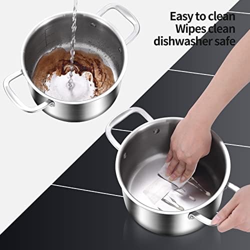 DELARLO Whole Body Tri-ply Stainless Steel Stock Pot with Lid 3.5QT, Cooking Pot Food Grade Cookware, Durable Soup Pot with Glass Lid,Suitable for All stoves, Dishwasher Safe - Image 6