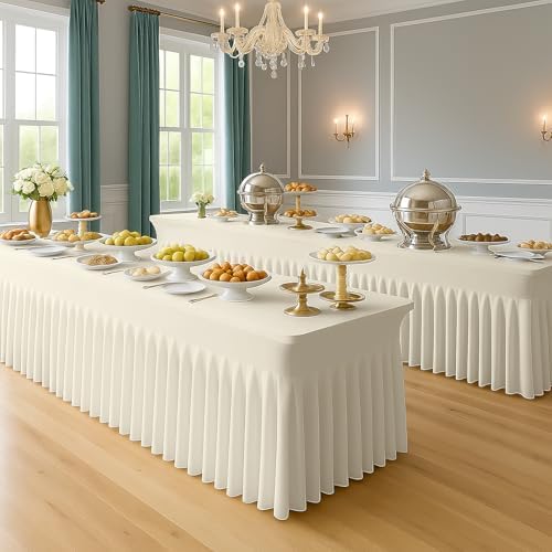 Deep Dream 4 Pack Ivory Spandex Fitted Tableclothes for 8 Foot Rectangle Tables, Wrinkle Free 8FT Fitted Table Cover, Stretch Tablecloth Table Skirt for Party, Banquet, Wedding and Events - Image 6