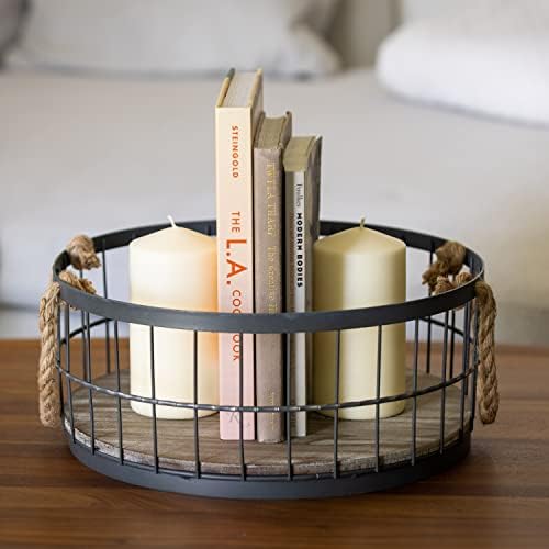 Stonebriar 2pc Round Stackable Metal Wire and Wood Basket Set with Rope Handles, Rustic Decor for Home Storage, Decorative Serving Baskets for Weddings, Birthdays, and Holiday Parties - Image 6