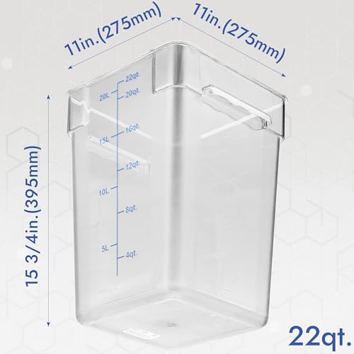 CURTA 4 Pack Food Storage Containers with Blue Lids - NSF Listed Commercial Grade in 22.0 Qt - Square, Clear, Polycarbonate - Image 7