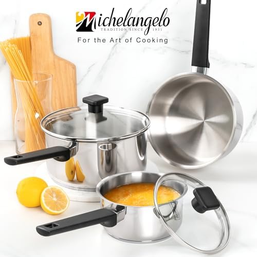 MICHELANGELO Stainless Steel Sauce Pan with Lid 1QT & 2QT & 3QT, TriPly Stainless Steel Saucepans with Straight Bakelite Handle & Square Lid Knob, Nonstick Sauce Pans Set, Induction Compatible - Image 7