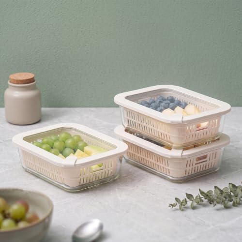Urban Green Glass Food Storage Containers with Glass Lids, Microwave Safe Food Container Set, Aitight Meal Prep Container Set, BPA Free, 3 extra Colanders, LeakProof, 3 Pack of 35oz - Image 7