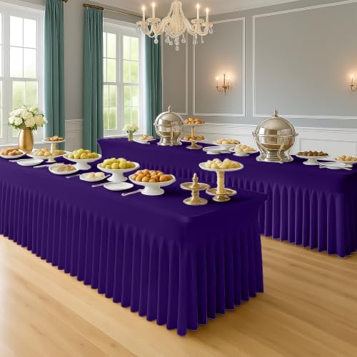 Deep Dream 2 Pack Purple Spandex Table Covers 6 Foot, Fitted Stretch Tableclothes 30x72 Inch, Wrinkle Free 6FT Fitted Table Clothes with Skirt for Party, Banquet, Wedding and Events - Image 6