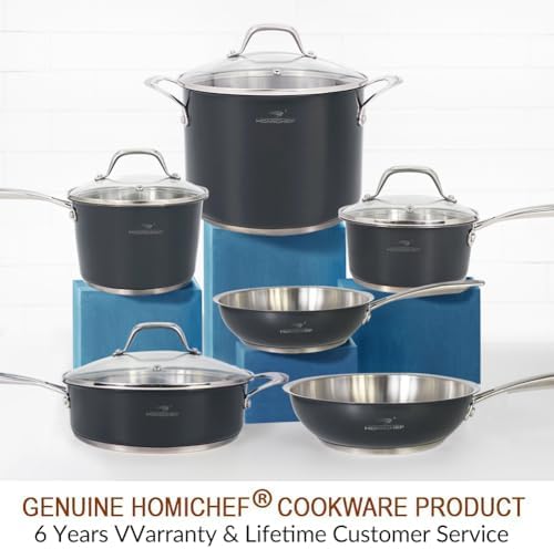 HOMICHEF 10-Piece Nickel Free Stainless Steel Cookware Set Navy Gray - Nickel Free Stainless Steel Pots and Pans Set - Healthy Non-Toxic Induction Cookware Sets - Image 6
