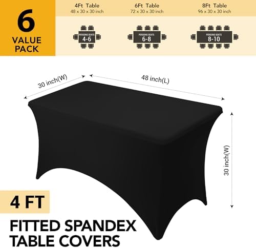 6-Pack Premium Black Spandex Tablecloths for 4ft Rectangle Tables - Image 6