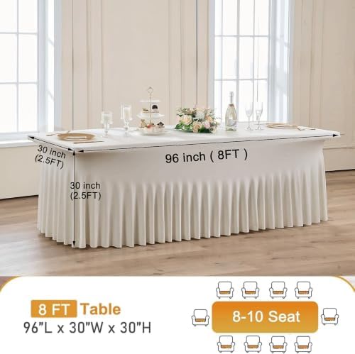 CO-AVE 2pack Beige Spandex Tablecloths 8ft for Rectangle Tables, Wrinkle Free Classy Table Skirt Stretchy 8 Foot Fitted Table Cloths Covers for Weddings Birthday Party Events Banquette Baby Shower - Image 6