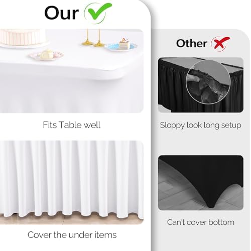 Wish Care 12 Pack White Spandex Table Clothes for 6 Foot Rectangle Tables, 6FT Wrinkle Free Fitted Tablecloths Ruffles Design Table Cloth for Party, Banquet, Wedding and Events - Image 7