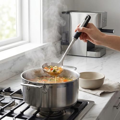 Cooking Utensil Set, 5 Piece | Stainless Steel Kitchen Tools Include Solid & Slotted Spatula,Soup Ladle, Heat-Resistant, Dishwasher Safe, Ergonomic Handle - Image 6
