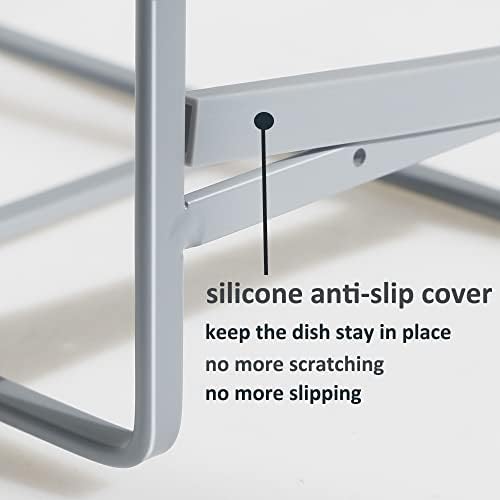 2PCS Plate Holders Organizer, Metal Dish Storage Dying Display Rack for Cabinet, Counter and Cupboard, Grey - Image 4