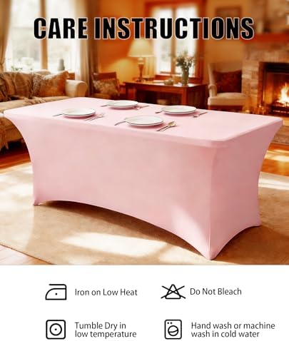 6FT Pink Table Cloth - 2 Pack Fitted Stretch Rectangle Spandex Tablecloth, Washable Table Cover for Party, Picnic, Wedding, Banquet, Birthday and Festival(30" x 72") - Image 6