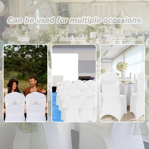 Joccun 30 PCS Spandex Chair Sashes Bows Stretch Chair Cover Band with Buckle Slider Universal Elastic Chair Ties for Wedding Banquet Party Event Decoration (White) - Image 7