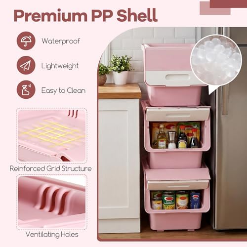 GIANTEX 3 Pack Plastic Stackable Storage Bins with Lids & Wheels, 35 QT - Image 7