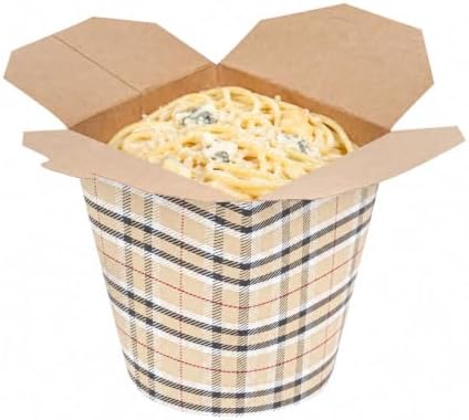 Restaurantware Bio Tek 4 x 3.5 x 4.5 Inch Food Containers, 200 Noodle Takeaway Boxes - Disposable, Sturdy, Plaid Paper 32 Ounce Take Out Boxes, Round, For Hot Or Cold Foods - Image 6