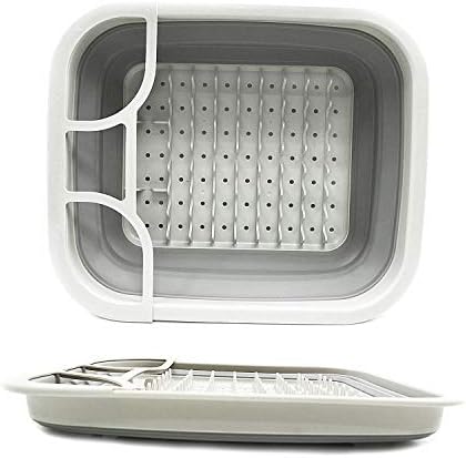 SAMMART Set of 2 Collapsible Dish Drainer with Drainer Board - Foldable Drying Rack Set - Portable Dinnerware Organizer - Space Saving Kitchen Storage Tray (2, Grey) - Image 6