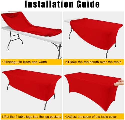 Smiry 2 Pack Spandex Table Cloth 8FT, Elastic Fitted Red Tablecloth - Image 6