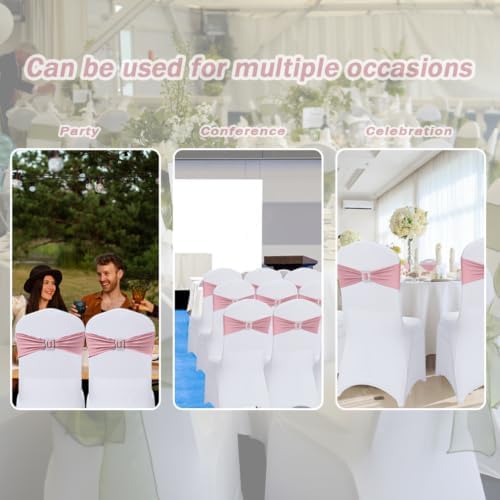 Joccun 30 PCS Spandex Chair Sashes Bows Stretch Chair Cover Band with Buckle Slider Universal Elastic Chair Ties for Wedding Banquet Party Event Decoration (Dusty Pink) - Image 7