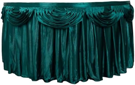 Efavormart 14ft Peacock Teal Pleated Satin Double Drape Table Skirt - Image 7