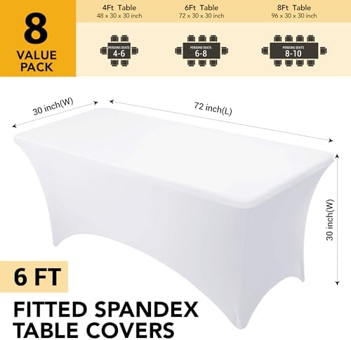 8-Pack Premium White Spandex Tablecloths for 6ft Rectangle Tables - Image 6