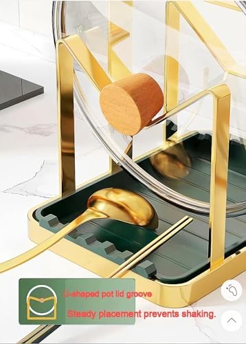 Lid Stand Lid Organizer Pot Lid Rack Holder for Utensils in Kitchen Cabinet Spatula Rack,Cutting Boards,Spoon Storage Gold - Image 4