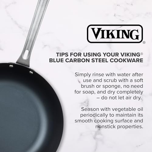 Viking Blue Carbon Steel Frying Pan, 10 Inch Kitchen Cookware, Black - Image 6