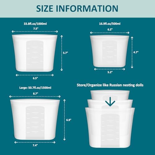 8-Pack Reusable Silicone Food Storage Bags, 100% Silicone Stand-Up Wide-Open Zip-Lock Reusable Storage Bags for Food, Freezer Microwave Oven Dishwasher Safe, Translucent, 4M 2S 2XS - Image 6