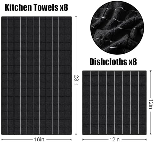 Homaxy Microfiber Kitchen Towels and Dishcloths Sets, 16 Pack, Black - Image 6