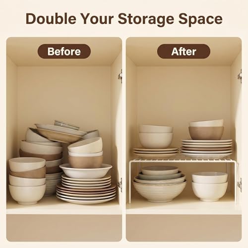 iPEGTOP Set of 6 Large (15.7 x 9.4 Inch) Kitchen Cabinet Organizer Shelf, Wire Freezer Storage Shelves Rack, Rustproof Steel Metal Shelf Riser for Dish Plates Pantry Cupboard Organization, White - Image 7