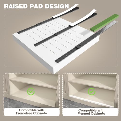 Seinloes 2 Pack Pull Out Cabinet Organizer 24" Deep,Full Extension 3 Slide Rails Slide Out Drawers With Raising Pad for Framed Cabinets,Expandable Width (15.4"-26.2"),No Drill Roll Out Shelf,White - Image 7