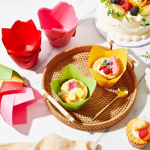 Motiskyy 300 Pcs Jumbo Muffin Liners for Baking 2-1/4" x 4" Large Tulip Cupcake Liners Greaseproof Cupcake Wrapper Paper for Weddings Birthday Christmas Anniversaries Party (Green,Red,Yellow,Pink) - Image 6