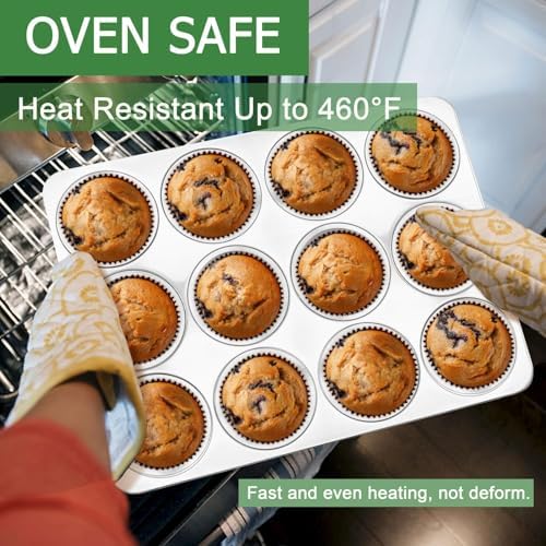 Herogo 2 Pack 12-Cup Stainless Steel Cupcake Pan Tin for Making Egg Muffin Quiches, Metal Muffin Tray Set for Baking, Mini Brownie, Regular Size & Easy Clean, Oven & Dishwasher Safe - Image 6