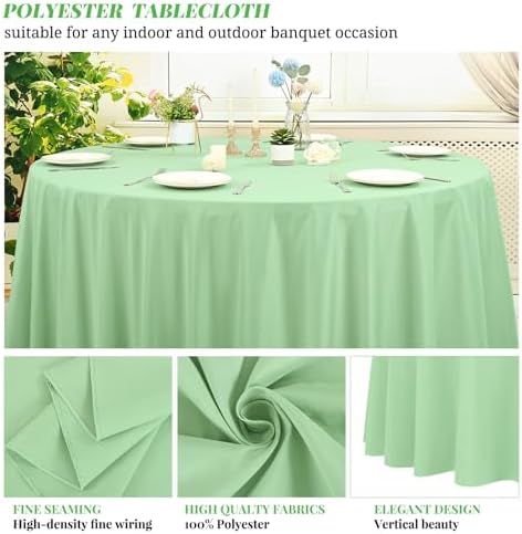 10 Pack Sage Green Round Tablecloths,120 Inch Polyester Table Cloth - Image 7
