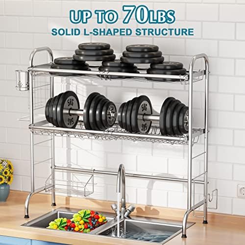 HOWDIA Stainless Steel 2-Tier Over The Sink Dish Drying Rack with Utensil Holder, Large, for Kitchen Counter - Image 6