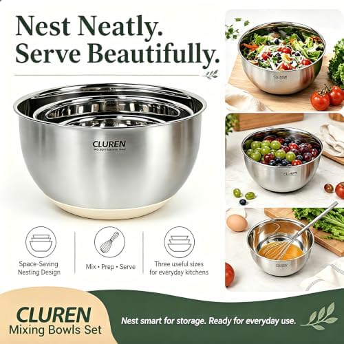 304 Stainless Steel Mixing Bowls Set, 3-Piece (1.5, 3 & 5 QT) - Image 7