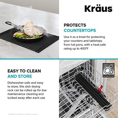 Kraus Multipurpose Workstation Sink Roll-Up Dish Drying Rack, Colander and Trivet in Black, KRM-11BL (Pack of 2) - Image 7
