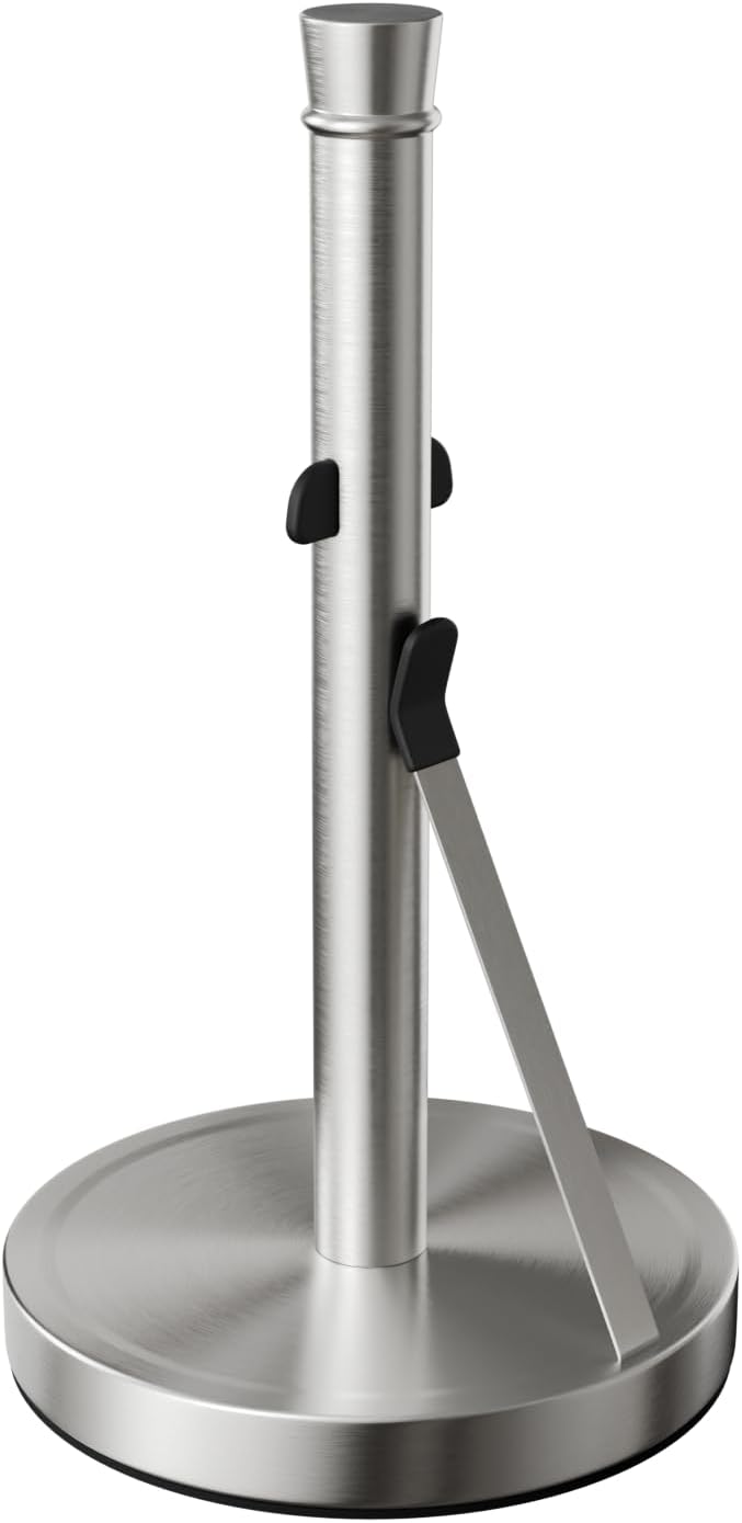 Stainless Steel Paper Towel Holder for Kitchen Countertop - Heavy Duty Weighted Non-Slip Base - One Hand Tear with Tension Spring Arm - Fits All Standard & Jumbo Rolls - Rust-Proof Paper Towel Stand by Kaxnuaxu