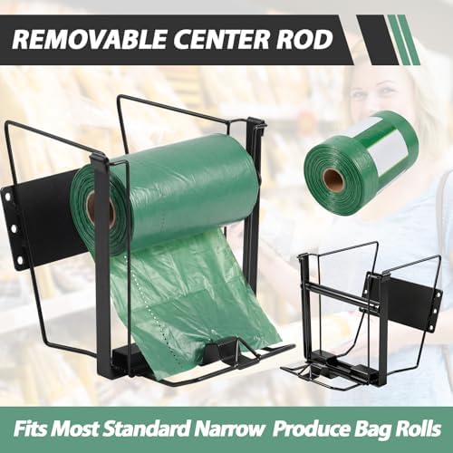 Moxweyeni Produce Bag Roll Rack Wall Mount Narrow Profile Plastic Grocery Bag Holder Dispenser with Removable Rod for Supermarket Grocery Kitchen, 7 x 10 x 8 Inches - Image 6