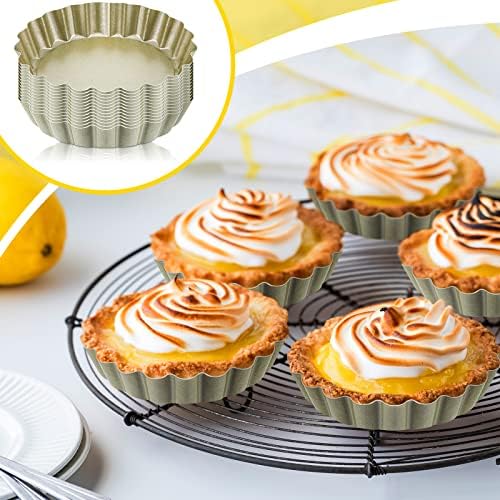 Uiifan 32 Pcs 4 Inch Tart Pans Nonstick, Fluted Round Quiche Molds | Removable Bottom Design, Gold Nonstick Coating, Ideal for Mini Pies, Cheesecakes, Mousse Cakes, Quiche Baking - Image 6