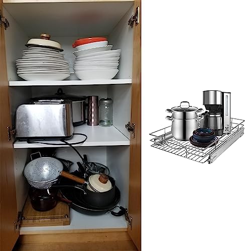 Sikarou Pull Out Cabinet Organizer 11" W x 21" D, Heavy Duty Kitchen Cabinet Pull Out Shelves, Slide Out Wire Basket for Kitchen Cabinets, Bathroom, Pantry, Chrome Finish - Image 6